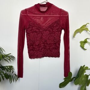 Chic Burgundy Lace Long Sleeve Top